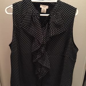 Navy Blue & White Polka Dot Ruffle Blouse